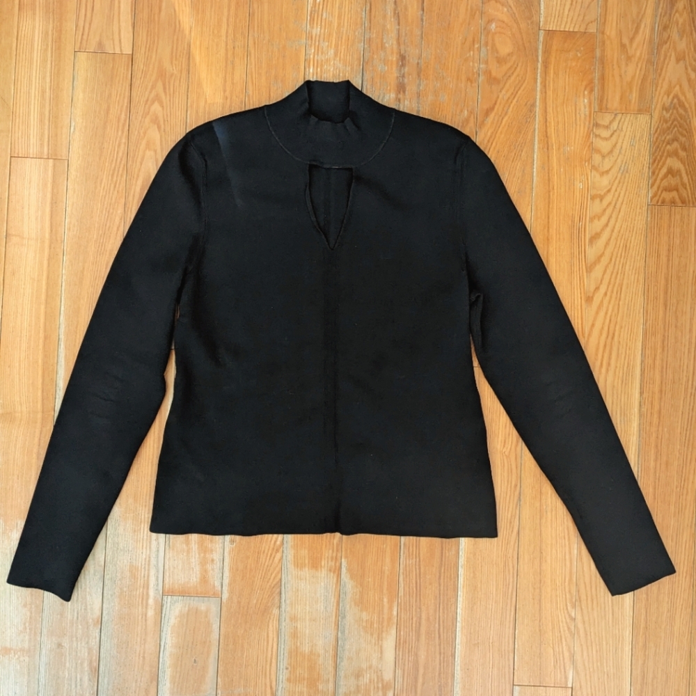 Proenza Schouler White Label Compact Knit Black Turtleneck Cutout Detail Size L